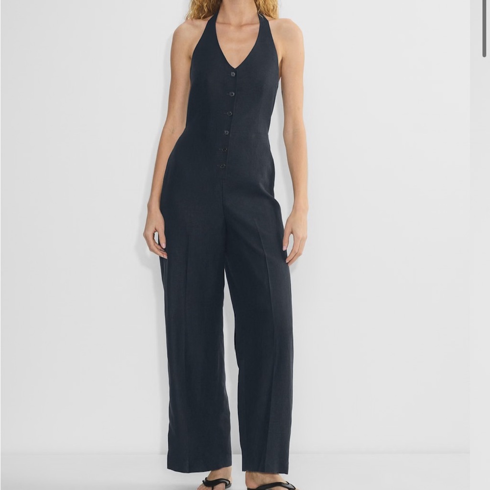 Aritzia Black Halter Button-Front Jumpsuit